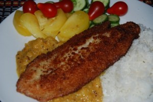 Kokos-Backfisch mit Mango-Salsa